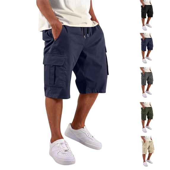 GrmtClth Cargo Shorts for Men Relaxed Fit Drawstring Elastic Waist Durable Outdoor Work Hiking Shorts with Multiple Pockets Dark Blue M