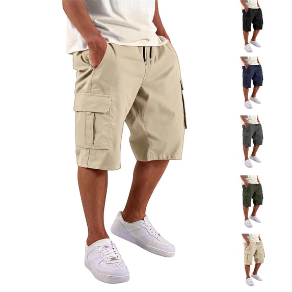 GrmtClth Cargo Shorts for Men Relaxed Fit Drawstring Elastic Waist Durable Outdoor Work Hiking Shorts with Multiple Pockets Khaki M