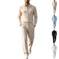thumbnail image 1 of GrmtClth Casual 2 Piece Matching Sets For Men Linen Blend Chest Pocket Button Down Shirt Adjustable Drawstring Straight Pants Solid Tone All Season Beach Travel Suit Khaki 3XL, 1 of 6