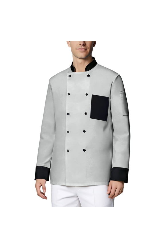 Chef Coat Men Double-Breasted Kitchen Cook Coat Long Sleeve Lightweight Chef Uniform Light Gray S