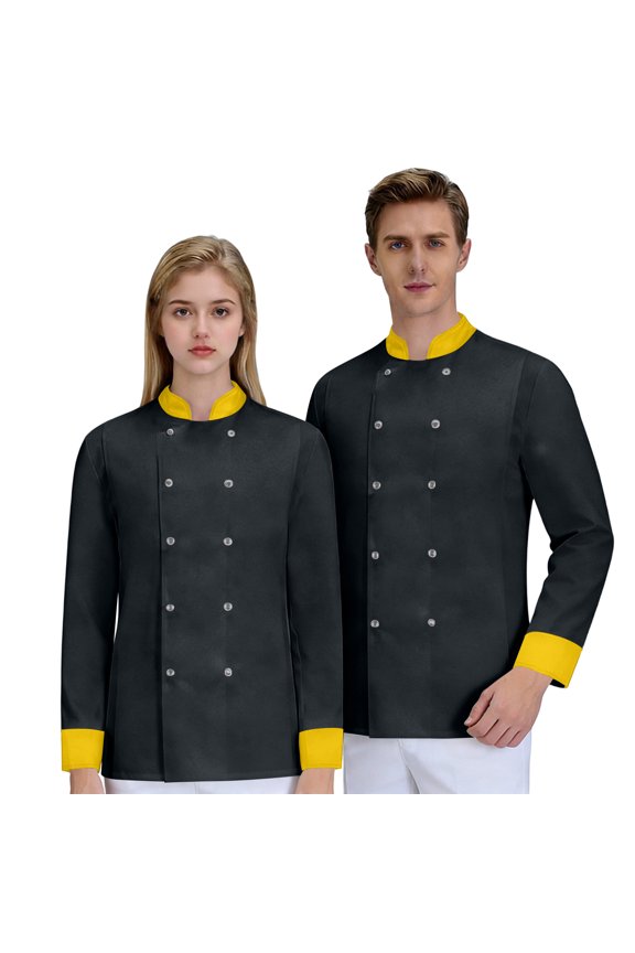 Chef Coat Men Double-Breasted Kitchen Cook Jacket Long Sleeve Cozy Comfy Chef Uniform Yellow S