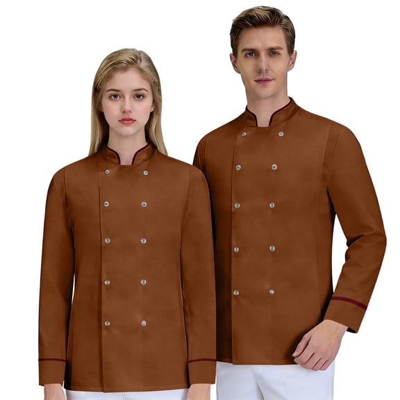 GrmtClth Chef Coat Men Double-Breasted Personalized Cook Shirts Long Sleeve Cozy Comfy Work Uniform Brown S