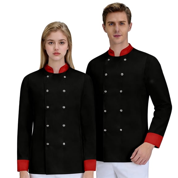 GrmtClth Chef Coats for Men Double-Breasted Bakery Cook Coat Long Sleeve Soft Comfy Restaurant Uniform Black 2XL