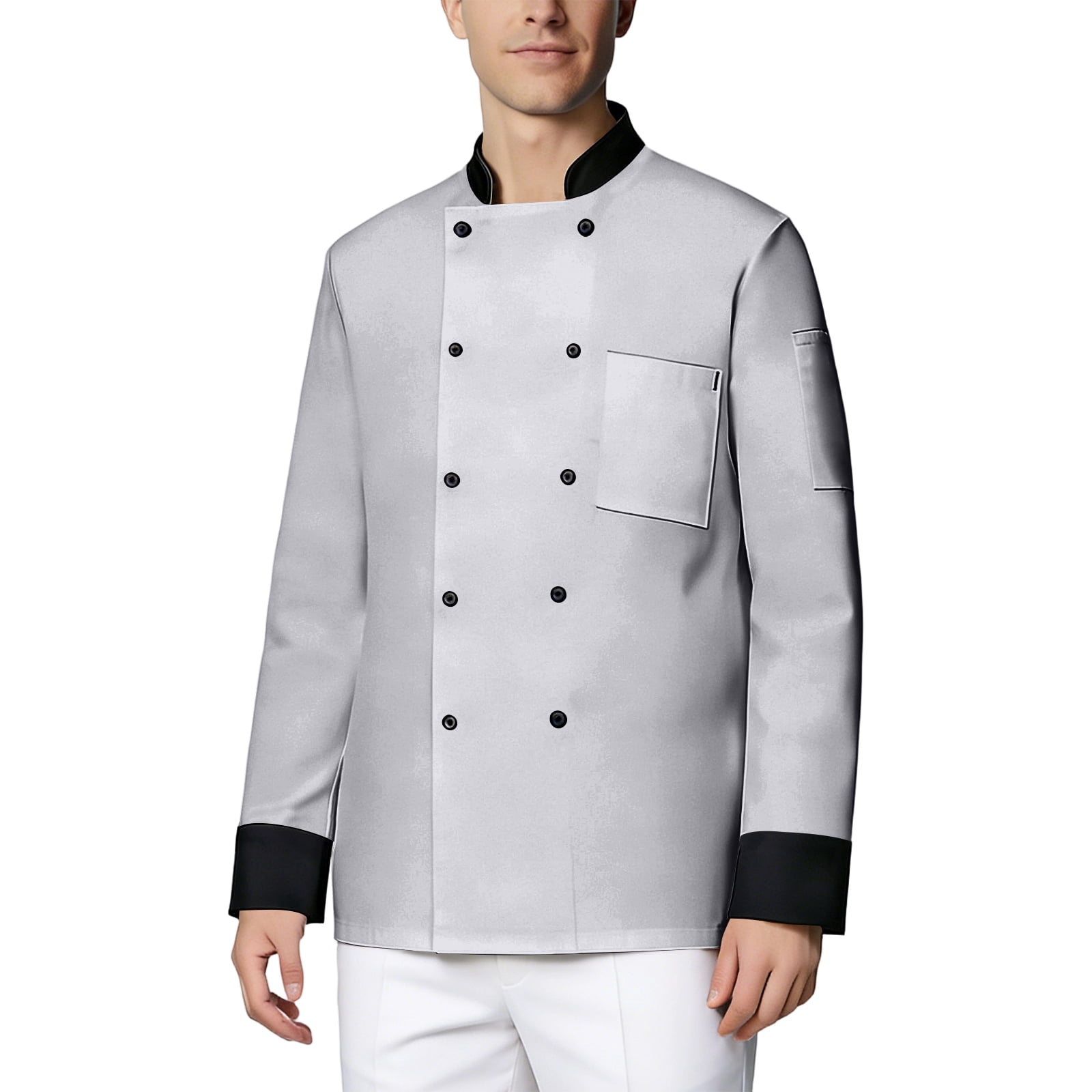 GrmtClth Chef Coats for Men Double-Breasted Bakery Cook Jacket Long ...