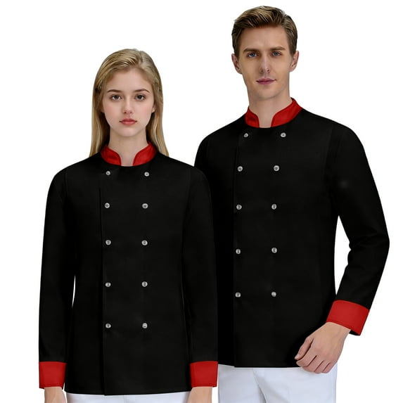 GrmtClth Chef Coats for Men Double-Breasted Personalized Cook Coat Long Sleeve Breathable Chef Uniform Black 4XL