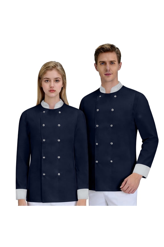 Chef Coats for Men Double-Breasted Personalized Cook Coat Long Sleeve Lightweight Restaurant Uniform Navy XL