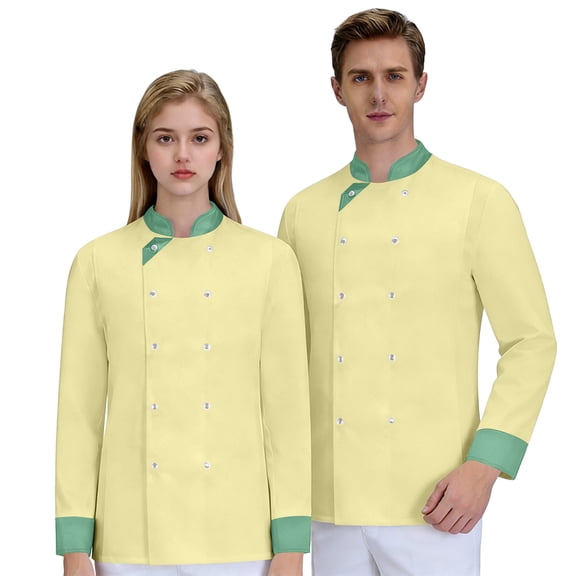 GrmtClth Chef Coats for Men Double-Breasted Personalized Cook Coat Long Sleeve Soft Comfy Chef Uniform Yellow M