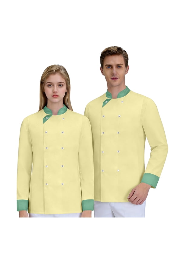 Chef Coats for Men Double-Breasted Personalized Cook Coat Long Sleeve Soft Comfy Chef Uniform Yellow M
