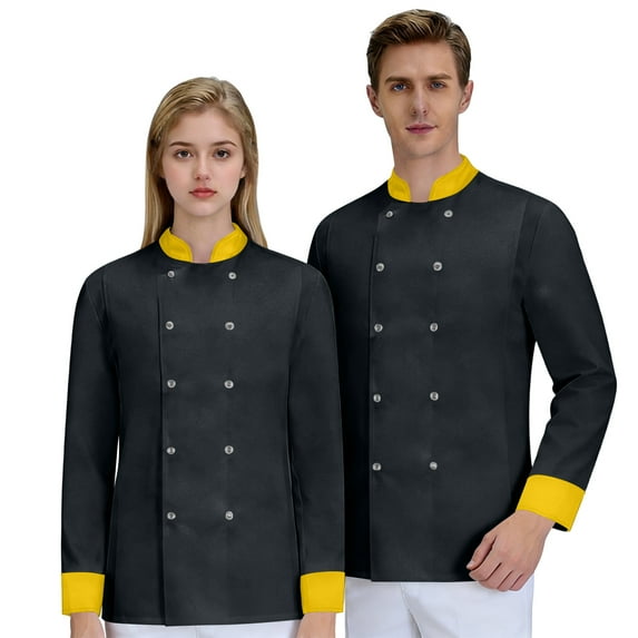 GrmtClth Chef Coats for Men Double-Breasted Personalized Cook Jacket Long Sleeve Cozy Comfy Chef Uniform Yellow XS