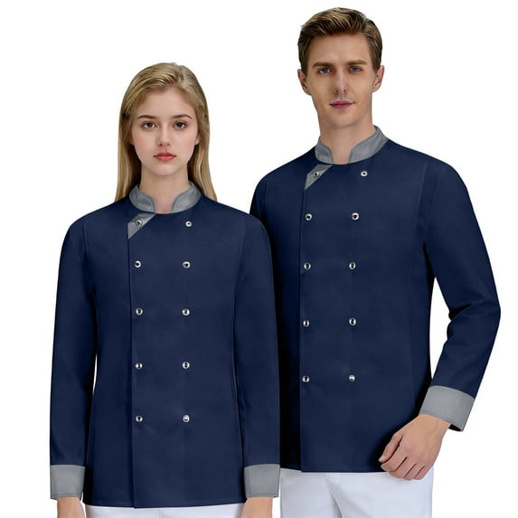 GrmtClth Chef Jacket for Men Double-Breasted Bakery Cook Coat Long Sleeve Breathable Restaurant Uniform Blue 3XL