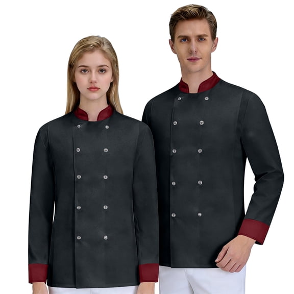 GrmtClth Chef Jacket for Men Double-Breasted Hombre Cook Jacket Long Sleeve Cozy Comfy Work Uniform Wine XS
