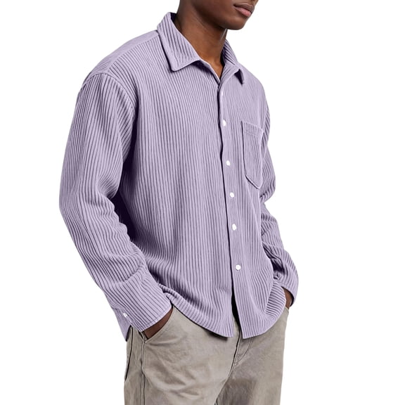 GrmtClth Corduroy Mens Dress Shirts Wrinkle-Free Long Sleeve Button Up Shirts Hombre Stretch Comfy Soft Beach Wedding Shirts Light Purple XXL