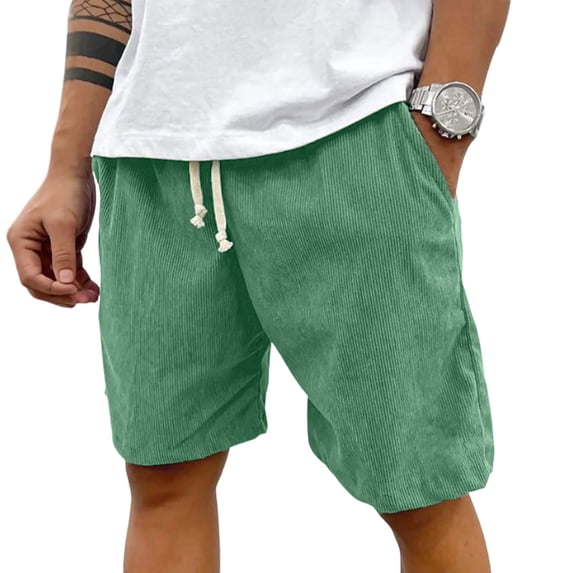 GrmtClth Corduroy Pants Men Elastic Waist Drawstring Lightweight Cargo Short Classic Fit Vacation Golf Shorts Summer Work Athletic Shorts with 4 Pockets Dark Green L