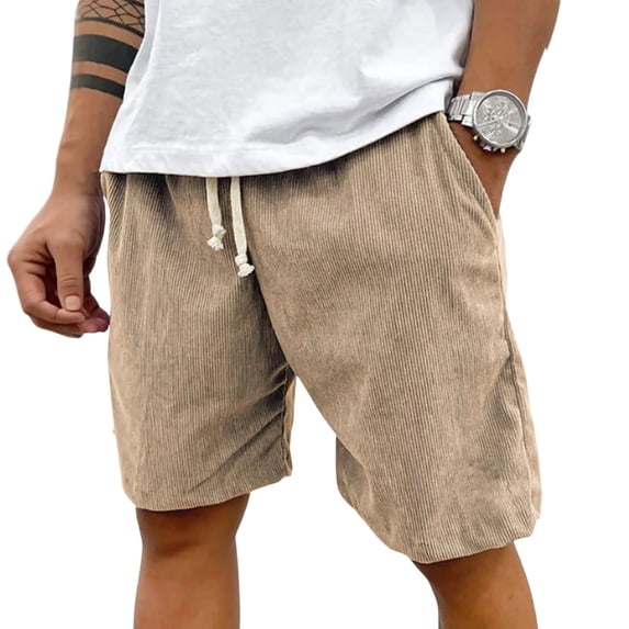 GrmtClth Corduroy Pants Men Elastic Waist Drawstring Lightweight Cargo Short Classy Casual Hiking Golf Shorts 2026 Gym Resort Wear with 4 Pockets Khaki L