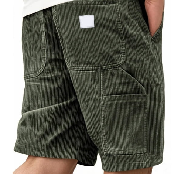 GrmtClth Corduroy Shorts Men Casual Elastic Waist Drawstring Beach Shorts Lightweight Loose Fit Outdoor Summer Shorts with Pockets Army Green S