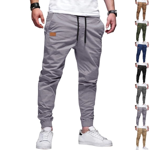 GrmtClth Cotton Casual Cargo Joggers for Men with Pockets | Elastic Waist Drawstring, Track Jogging Sweatpants, Hiking,Outdoor, Comfortable Light Gray 2XL