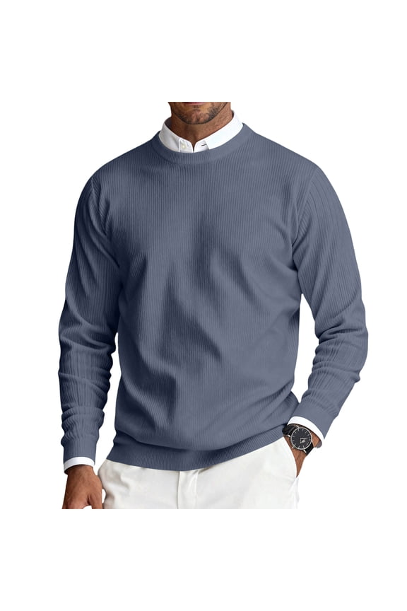 Crew Neck Sweaters Men Breathable Knitted Sweaters Casual Basic Soft Comfy Long Sleeve Pullover Sweaters Navy 3XL