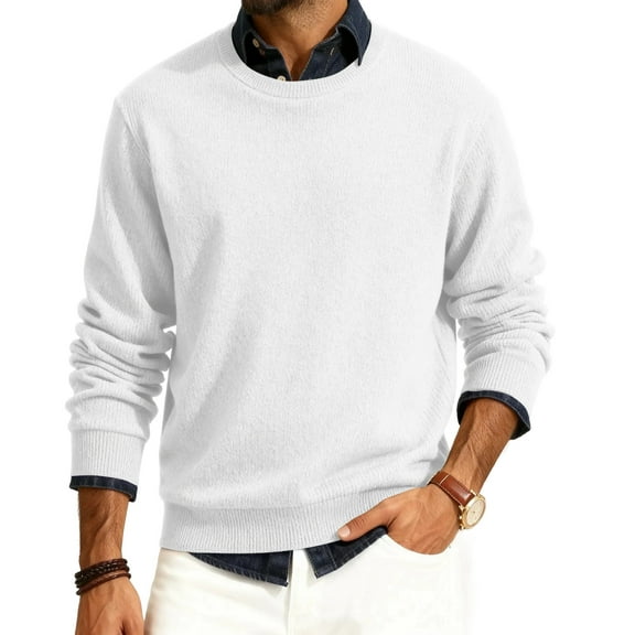 GrmtClth Crew Neck Sweaters Men Lightweight Knit Sweaters Casual Basic Comfy Soft Long Sleeve Pullover White M