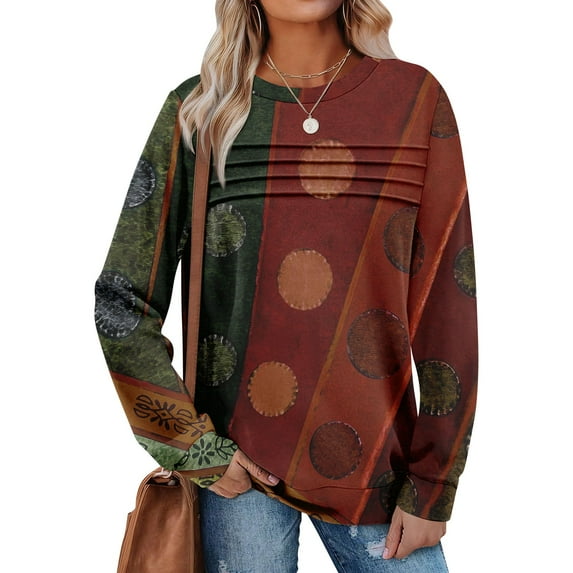 GrmtClth Crewneck Sweatshirts Women Classic Color Block Graphic Long Sleeve Sweatshirts Comfort Soft Autumn Pullovers Deep Red XL