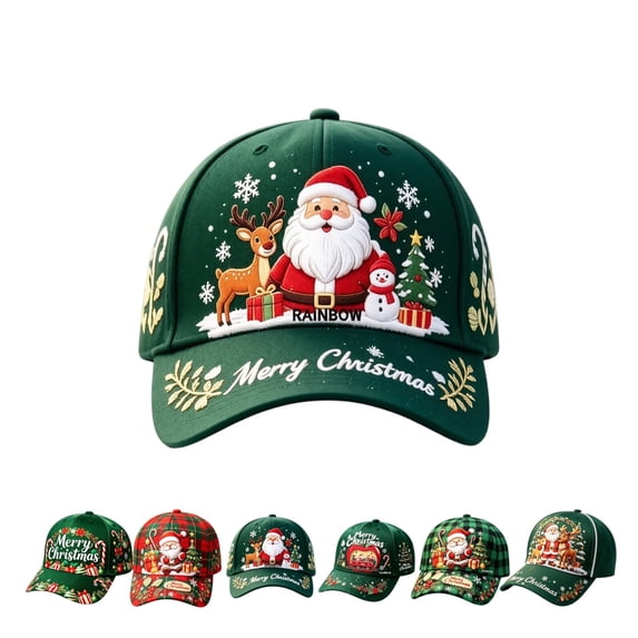 GrmtClth Cute Christmas Decor Baseball Hat Printed Costume Cap Adjustable Green Fashion Accessory Holiday Photo Prop Trucker Cap for Adults
