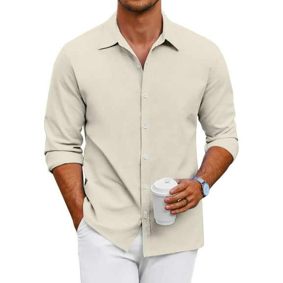 GrmtClth Dress Shirts for Men Long Sleeve Regular Fit Button Up Shirt Business Soft Solid Color Casual Shirts Khaki L