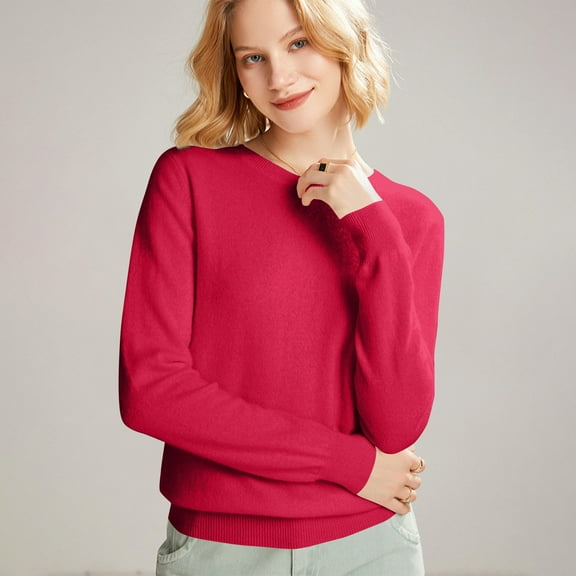 GrmtClth Fall Sweaters for Women Soft Comfy Knit Sweaters Casual Crew Neck Long Sleeve Thermal Pullover Red XL