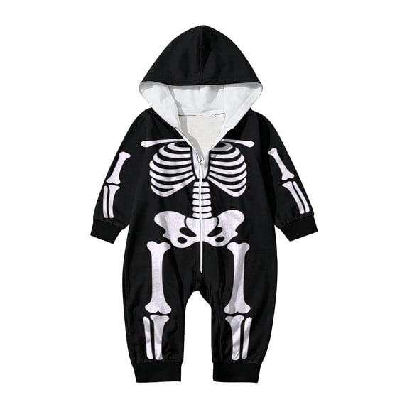 GrmtClth Family Halloween Onesie Full Zip Hooded Skeleton Print Long Sleeve Matching Family Cosplay Jumpsuits 12 Months