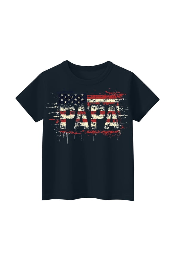 Father's Day Gift Summer Dad Papa Print American Flag Top Vintage 4th Of July Patriotic Shirts Quick Dry Soft Round Neck Independence Day Tee Navy XL