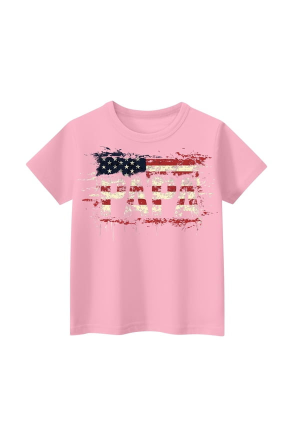 Father's Day Gift Summer Dad Papa Print American Flag Top Vintage Fourth Of July Patriotic Shirts Quick Dry Soft Short Sleeved Independence Day T-Shirt Pink XL