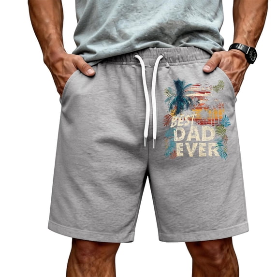 GrmtClth Fathers Day Gift Summer Dad Papa Print American Flag Shorts Classic 4th Of July Patriotic Shorts Fashion Soft Elastic Drawstring Independence Day Wear Light Gray L