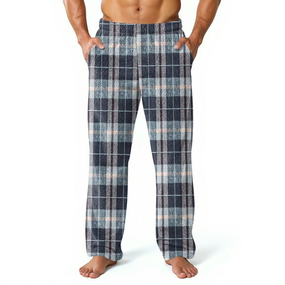 GrmtClth Fleece Pajama Pants for Men Trendy Flannel Comfy Soft Plush Plaid Lounge Pants Fluffy Winter Warm Pj Pants with Pockets Navy S
