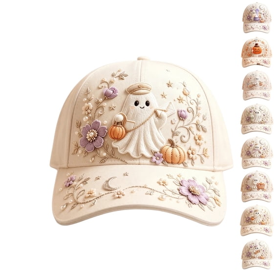 GrmtClth Ghost Pumpkin Halloween Baseball Cap Printed Trucker Hat Fun Holiday Costume Accessory Adjustable Cream Dad Hat for Adults Party Daily Wear