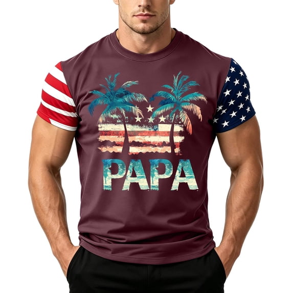 GrmtClth Gift for Father Casual Dad Papa Print American Flag Top Classic Fourth Of July Patriotic Shirts Lightweight Soft Round Neck Independence Day Tee Hot Pink 3XL