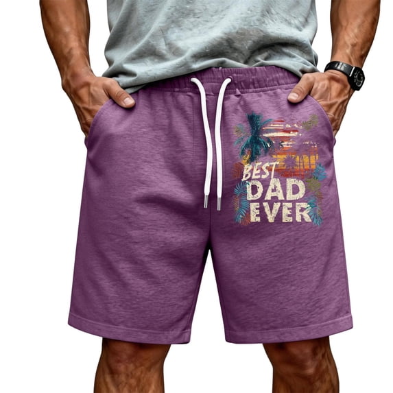 GrmtClth Gift for Father Summer Dad Papa Print American Flag Shorts Classic Fourth Of July Patriotic Short Quick Dry Soft Elastic Drawstring Independence Day Wear Purple M