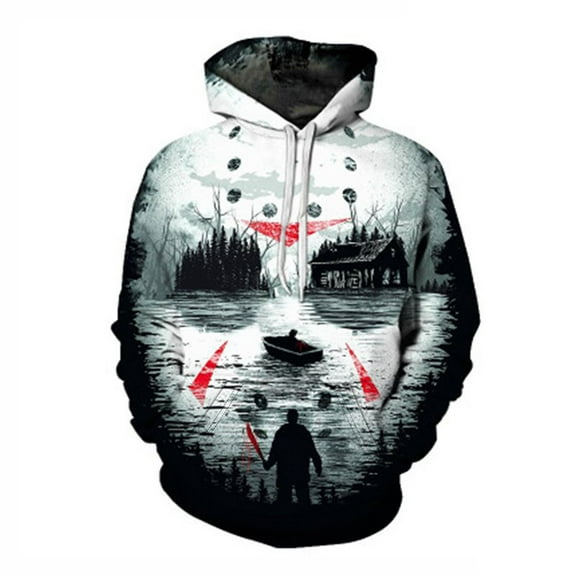 GrmtClth Graphic Hoodies for Men Scary 3d Printed Hooded Pullover Loose Fit Drawstring Hoodie Pullover Midweight Outerwear with Pockets black XXXL