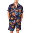 thumbnail image 1 of GrmtClth Halloween Pajamas for Men Pumpkin Print Satin Fabric Short Sleeve Set Button Up 2 Piece Soft Loungewear Sleepwear with Pockets Yellow M, 1 of 4