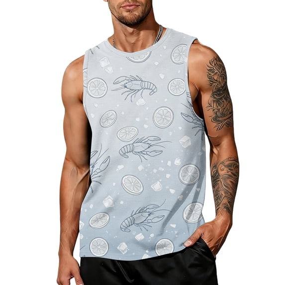 GrmtClth Hawaiian Tank Top For Men Tropical Lobster Palm Citrus Graphic Loose Fit Summer Cruise Tank Top Casual Outerwear Vacation Tee Enhanced With Understated Ocean Details Green M