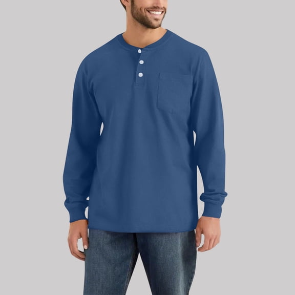 GrmtClth Henley Shirts for Men Casual Long Sleeve Button T-Shirts Cotton Blend Lightweight Pullover Shirt with pocket Royal Blue M