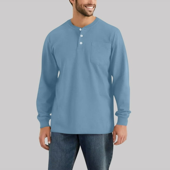 GrmtClth Henley Shirts for Men Casual Long Sleeve Button Up T-Shirts Cotton Blend Basic Pullover Shirt with pocket Royal Blue XL