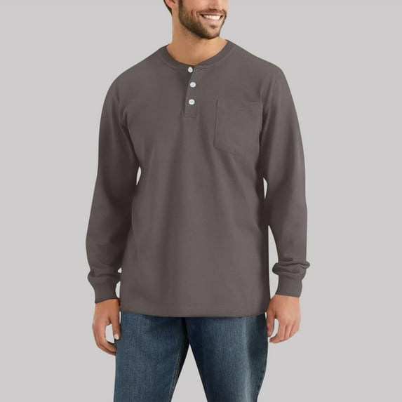 GrmtClth Henley Shirts for Men Casual Long Sleeve Button Up T-Shirts Muscle Lightweight Pullover Shirt with pocket Dark Gray XXL