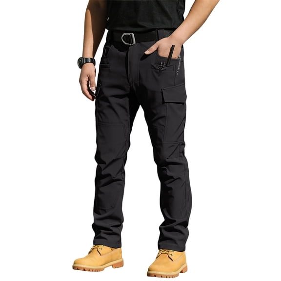 GrmtClth Hiking Pants Men Ripstop Waterproof Work Pants Casual Fabric Durable Travel Pants Camping Pants with Multiple Pockets(No Belt) Black XXXL