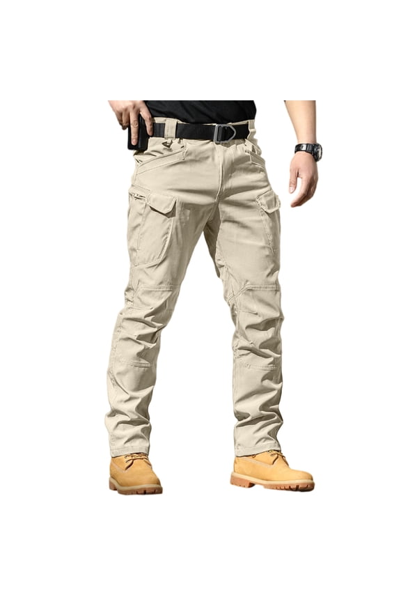 Hiking Pants Men Ripstop Waterproof Work Pants Casual Fabric Durable Travel Pants Fishing Pants with Multiple Pockets(No Belt) Khaki L