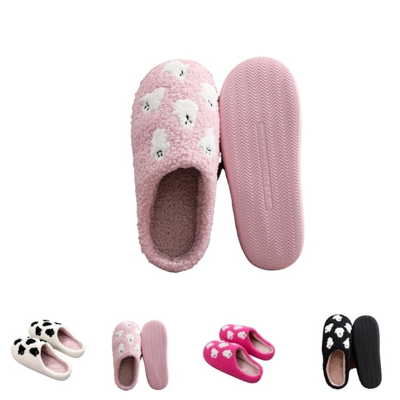 GrmtClth Holiday Halloween Themed House Slippers Multiple Ghost Pattern Thick Warm Fleece Lining Wear Resistant Sole Shoes Pink 40(US/8)