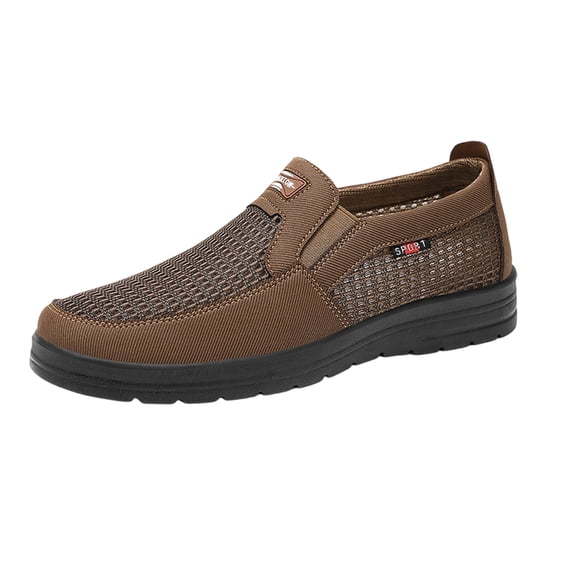 GrmtClth Hollow Mesh Slip On Walking Shoes for Men Breathable Comfort Flat Sole Wear Resistant Daily Casual Driving Loafers Coffee (US/8)