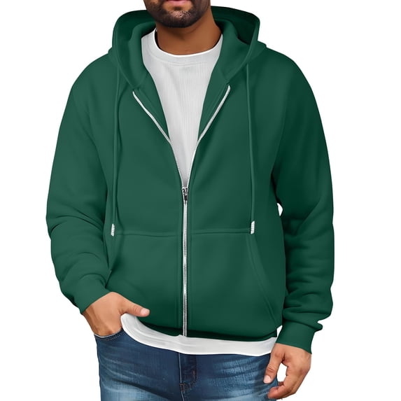 GrmtClth Hoodie Men Loose Fit Full Zip Drawstring Hooded Sweatshirt 2025 Fall Basic Long Sleeve Pullover Tops Soft Outerwear with Pockets Dark Green XL