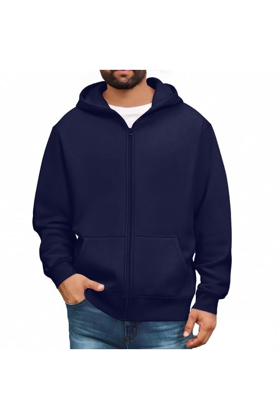 Hoodie Men Loose Fit Zip Up Hooded Sweatshirt Winter Casual Long Sleeve Pullover Tops Lightweight Outerwear with Pockets Navy XXL