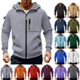 thumbnail image 1 of GrmtClth Hoodies for Men Full Zip Hooded Sweatshirt Multi Storage Zipper Pockets Oversized Cargo Long Sleeve Fall Winter Daily Sports Outerwear Gray 2XL, 1 of 5