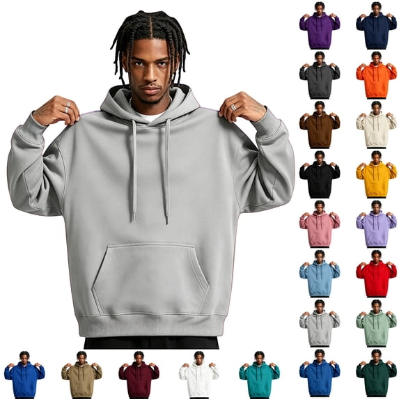 GrmtClth Hoodies for Men Soft Fleece Pullover Hooded Sweatshirt Long Sleeve Drawstring Hoodie with Front Pocket Casual Daily Wear Basic Long Sleeve Top Light Gray 2XL