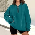 thumbnail image 1 of GrmtClth Hoodies for Women Oversized Quarter Zip Sweatshirt Relaxed Fit Long Sleeve Pullover Fall Winter Soft Drawstring Hooded Outerwear with Pockets Turquoise XXL, 1 of 5