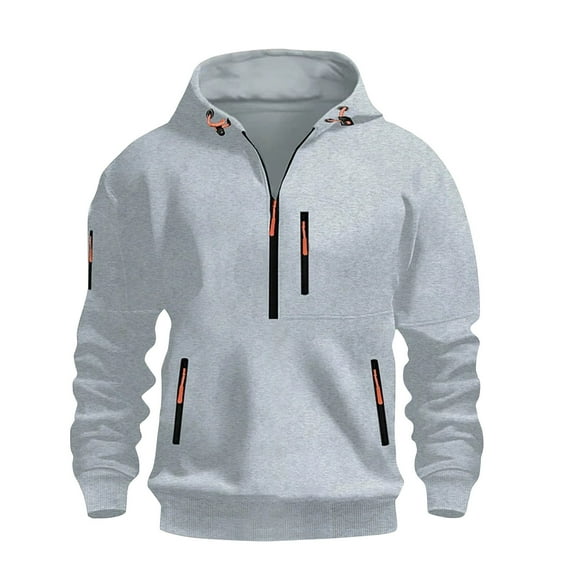 GrmtClth Hoodies for Men Half Zip Sweatshirt Casual Long Sleeve Pullover 2025 Fall Workout Drawstring Hooded Outerwear with Pockets Light Gray XXXL